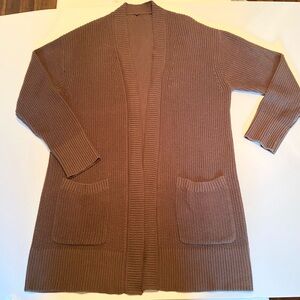 Brown Cozy Oversized Fit Mid Length Cardigan Sweater w/ pockets, X-Large
